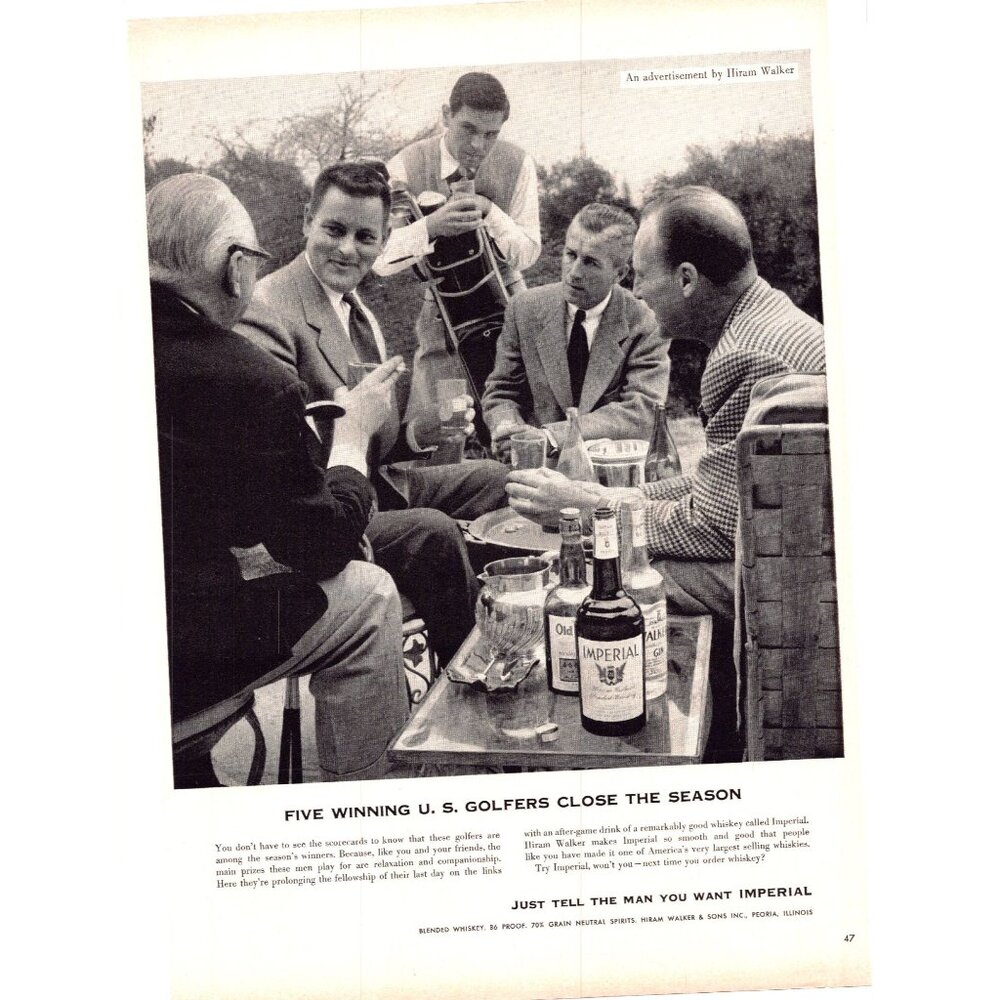 1952 Imperial Whiskey Vintage Print Ad 19th Hole Golfers Golf Bag 50s Wall Art